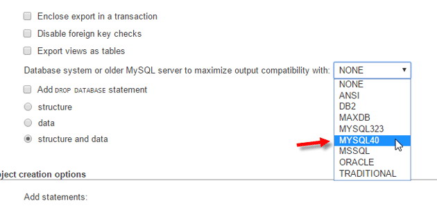 Base de données de déplacement Lorsque les versions de MySQL sont différents