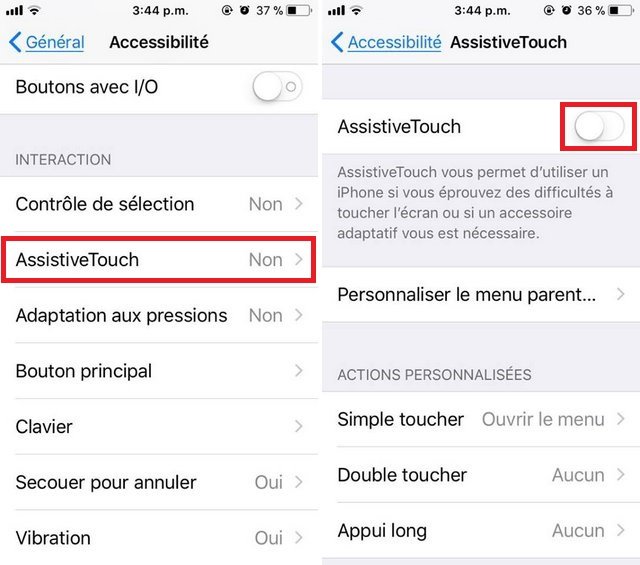 Comment enlever assistive touch iphone