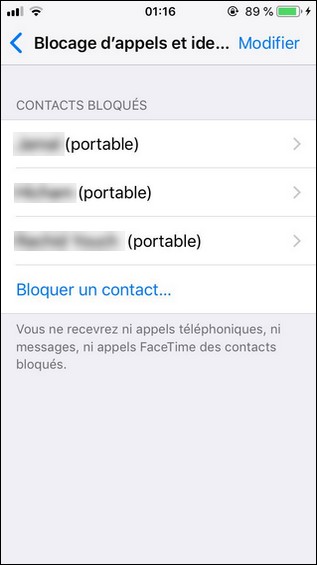 appuyé sur le contact pour le bloquer