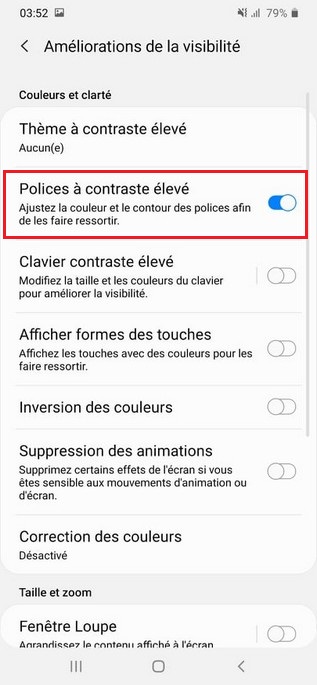 Activer Polices à contraste élevé