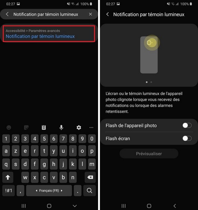 Désactiver la notification par Flash sur Samsung Galaxy M31