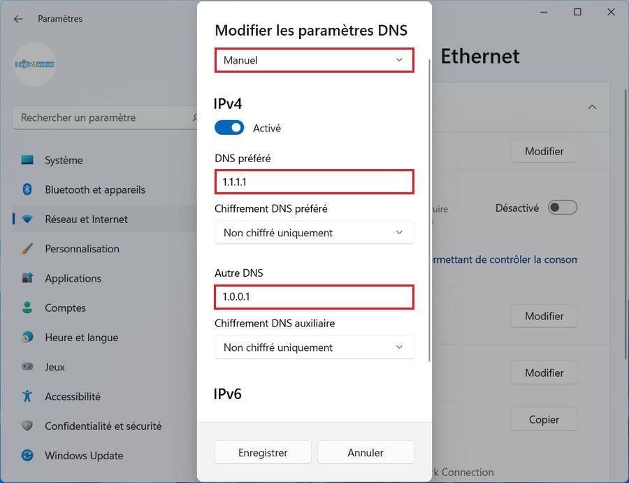 Changer les serveurs DNS à partir des paramètres