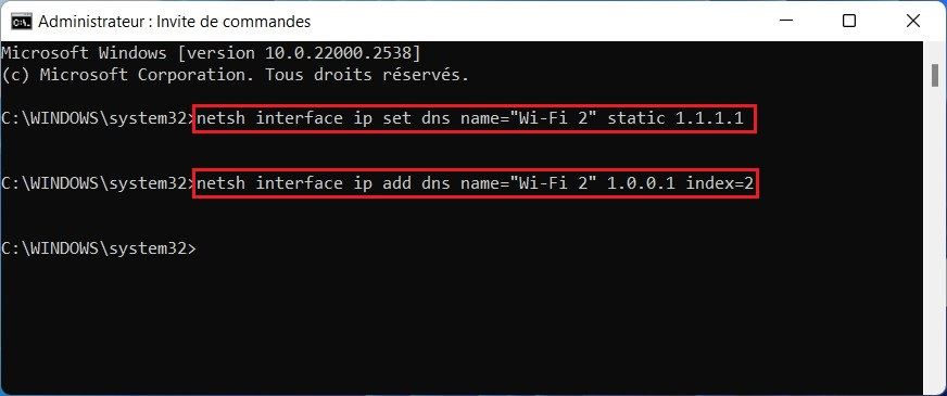 Changer les serveurs DNS avec l'invite de commande