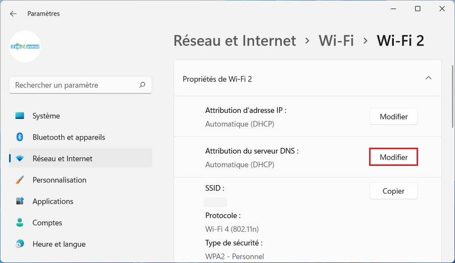 Paramètres Wi-Fi