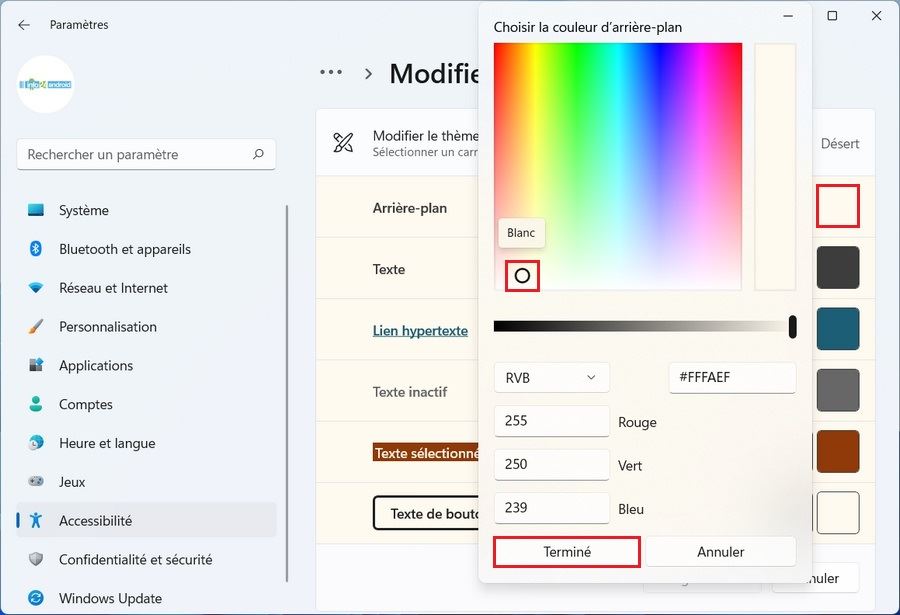 Créer un mode de contraste élevé personnalisé