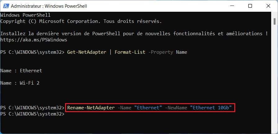 Renommer la carte réseau avec PowerShell