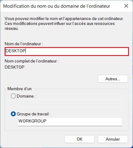 Changer le nom du PC à l'aide du Panneau de configuration