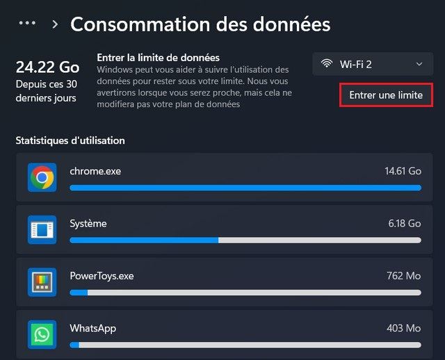 Limiter la consommation de données dans Windows 11