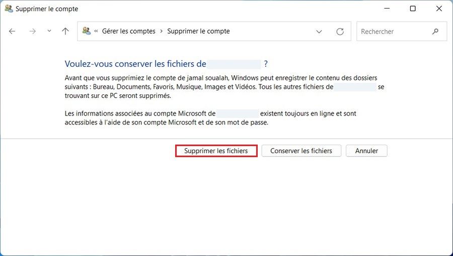 Supprimer un utilisateur sur Windows 11