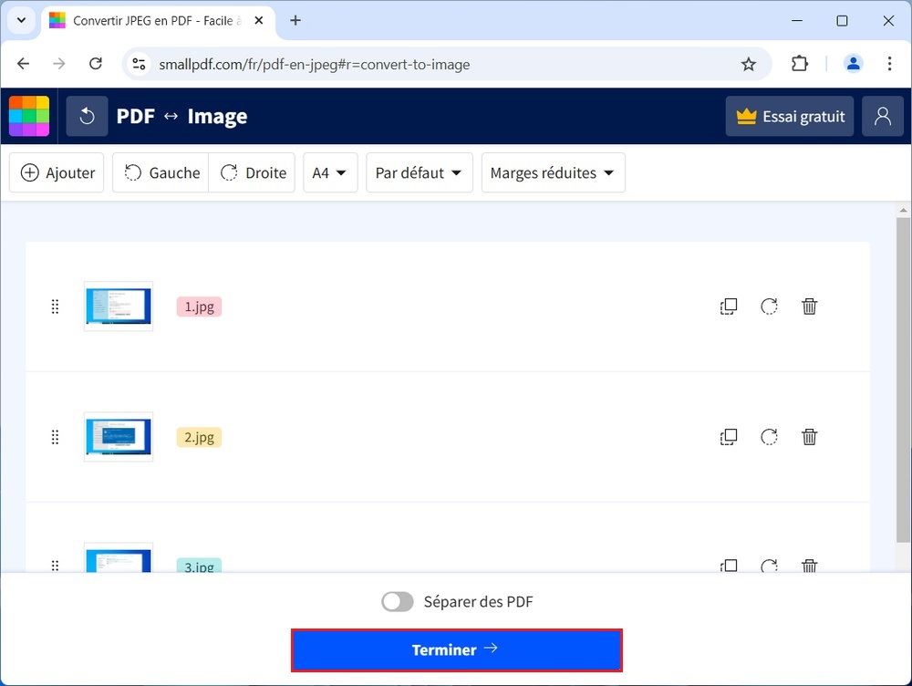 Fusionner plusieurs images en un seul PDF en ligne