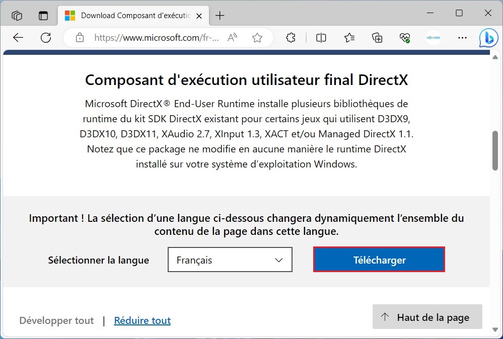 Télécharger la dernière version de DirectX