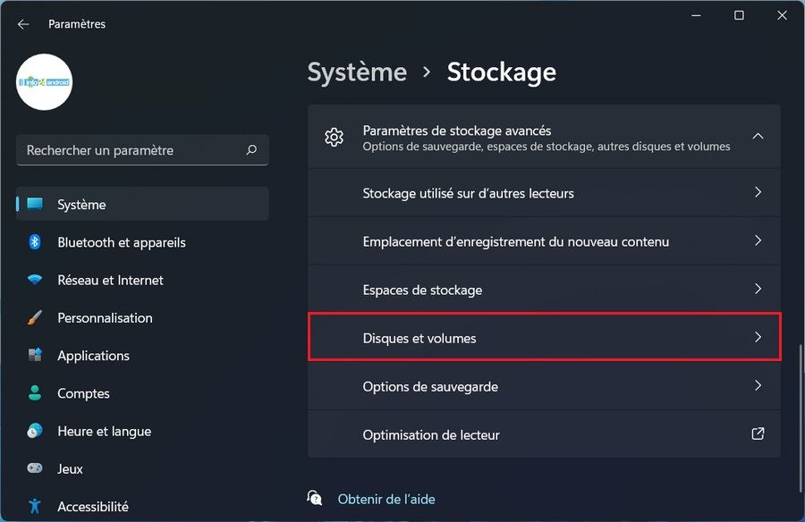 Paramètres de stockage avancés