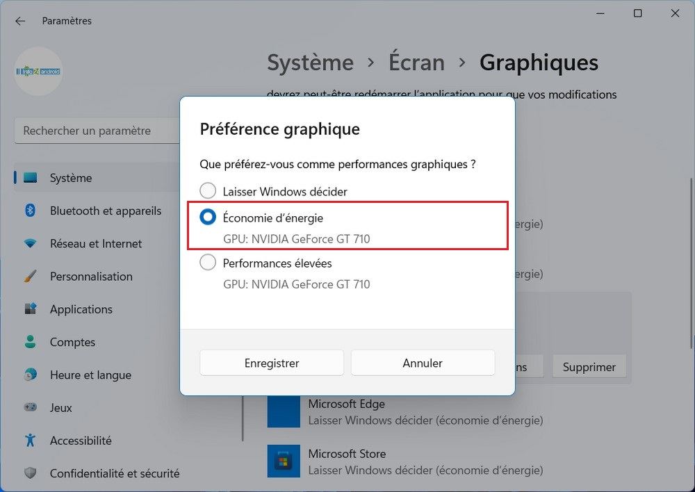 Définir le GPU par défaut pour les applications