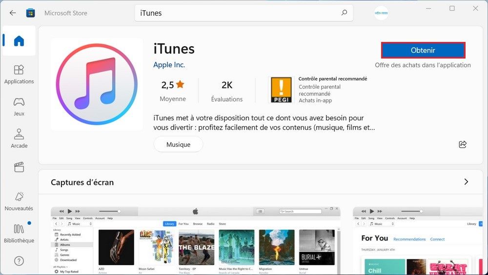 Installer iTunes à partir du Microsoft Store
