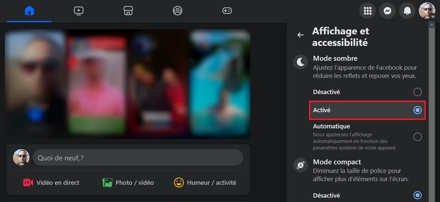 Activer le mode sombre sur Facebook