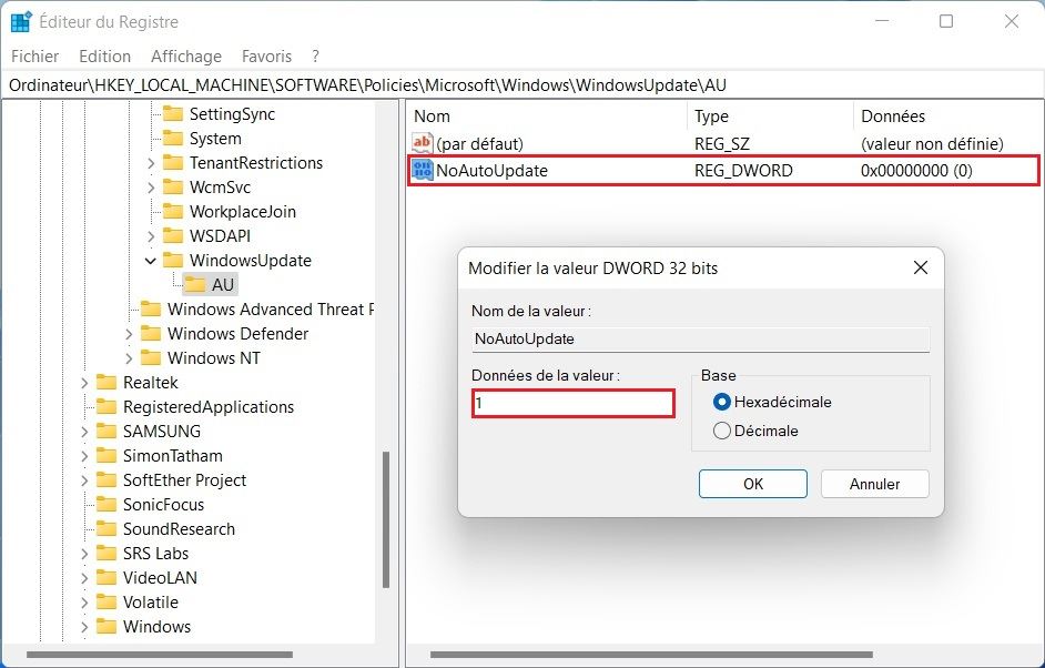 Désactiver les mises à jour de Windows 11 à partir du registre