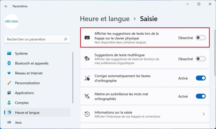 Désactiver les suggestions de texte sous Windows 11