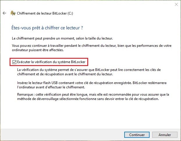 Exécuter la vérification du système BitLocker