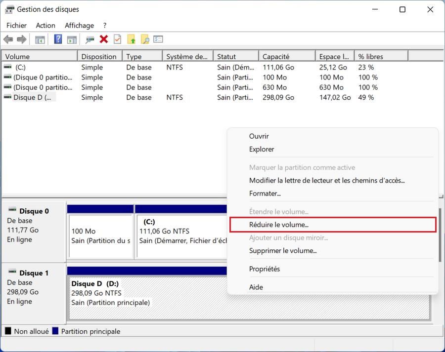 Modifier la taille de la partition