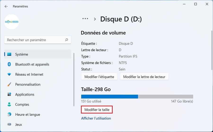 Modifier la taille d'une partition sous Windows 11