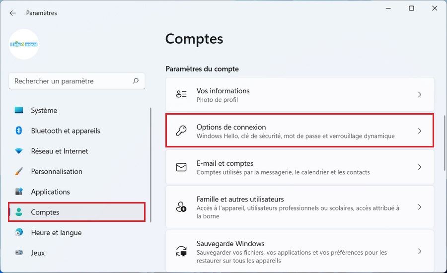 Options de connexion