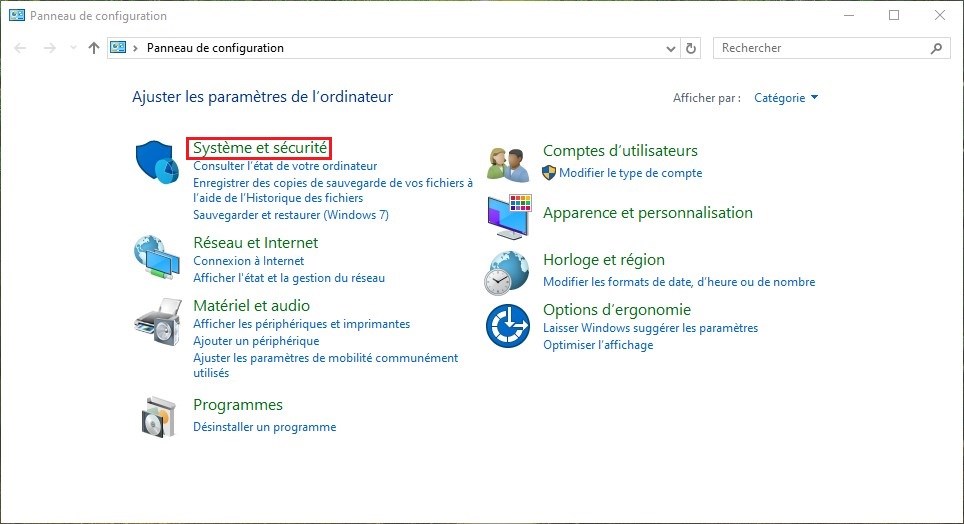 Panneau de configuration Windows 10