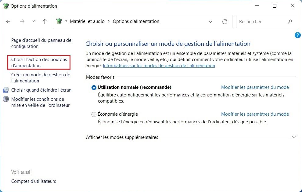 Choisir l'action des boutons d'alimentation