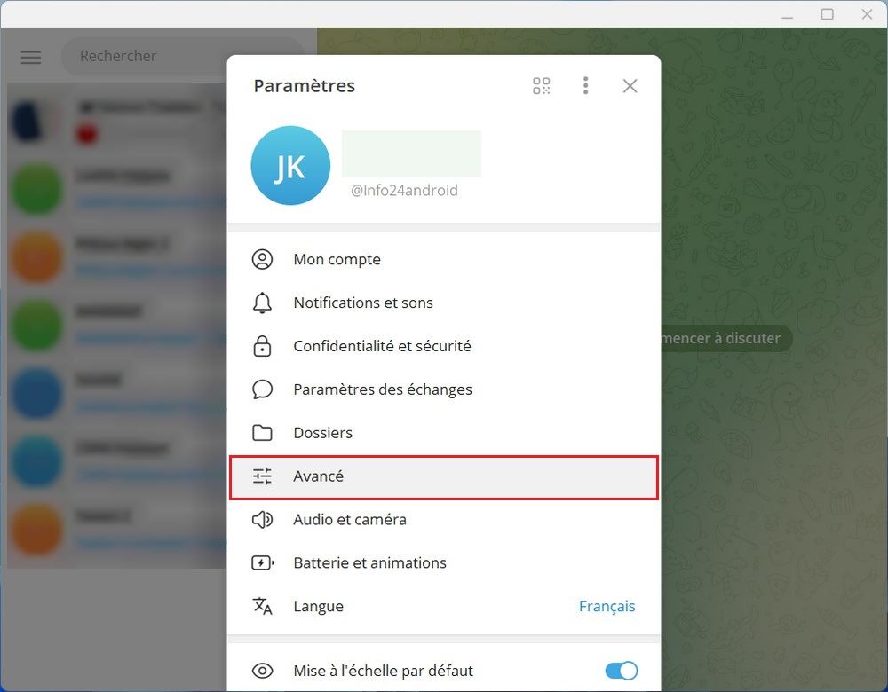 Paramètres Telegram Desktop