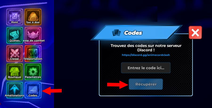 Comment utiliser les codes dans Anime Card Clash
