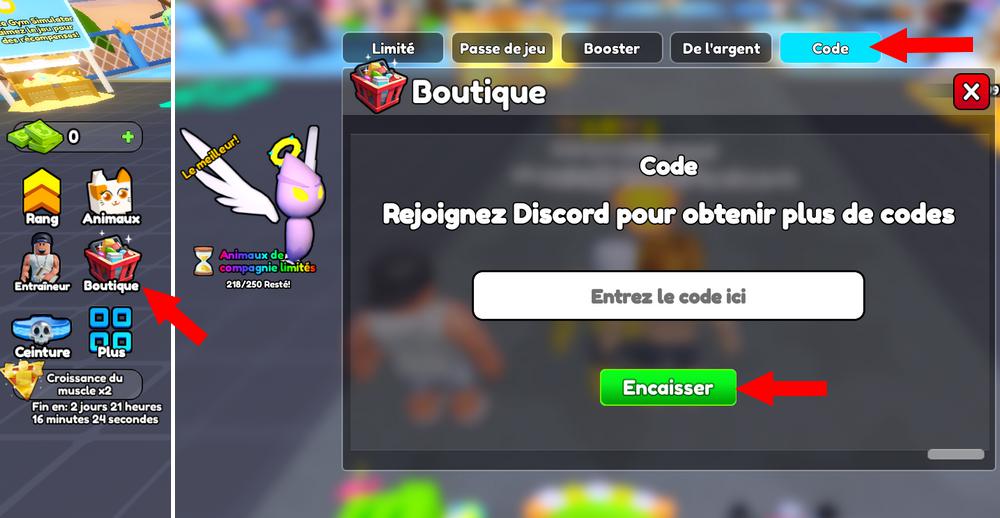Activer les codes dans Gym Star Simulator